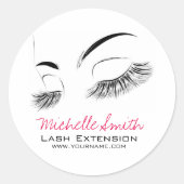Elegante zwart-witte wimpers Tekening Lash Bar Ronde Sticker (Voorkant)