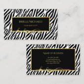 Elegante zwart-witte zebra print gouden salon visitekaartje (Voorkant / Achterkant)