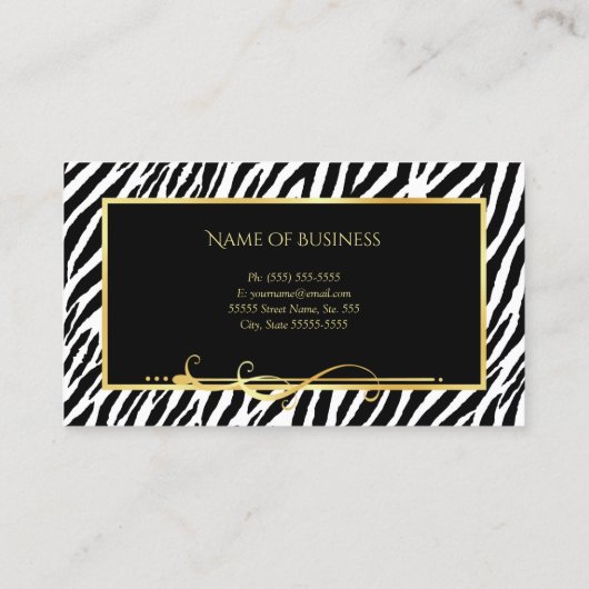 Elegante zwart-witte zebra print gouden salon visitekaartje (Achterkant)