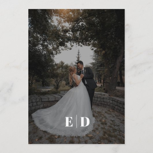 Elegante zwart-witte zijgolf foto bruiloft menu (Achterkant)