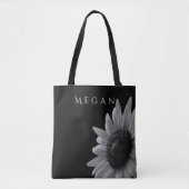 Elegante zwart-witte zonnebloem Custom Jouw naam Tote Bag (Voorkant)