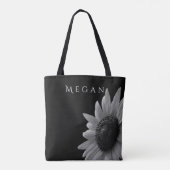Elegante zwart-witte zonnebloem Custom Jouw naam Tote Bag (Achterkant)