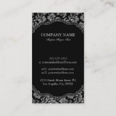 Elegante zwart & zilver  bloemdamast visitekaartje (Achterkant)