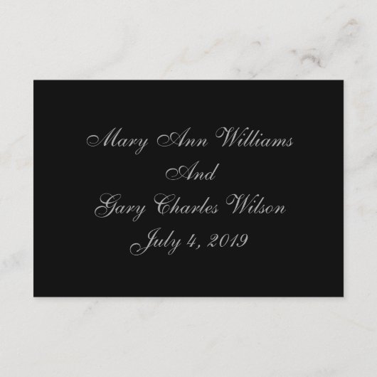 Elegante Zwart & Zilver Formele bruiloft RSVP Kaar Informatiekaartje (Achterkant)