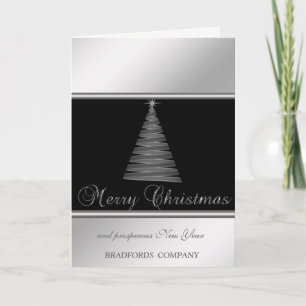 Elegante Zwart, Zilver, Kerstboom, Bedrijf Feestdagen Kaart