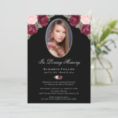 Elegante zwart zilveren bloemige foto herdenkingsd kaart (Staand voorkant)