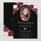 Elegante zwart zilveren bloemige foto herdenkingsd kaart (Voorkant / Achterkant)