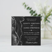Elegante Zwart Zilveren Glitter Agaat Wedding Kaart (Staand voorkant)