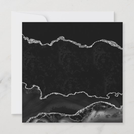 Elegante Zwart Zilveren Glitter Agaat Wedding Kaart (Achterkant)
