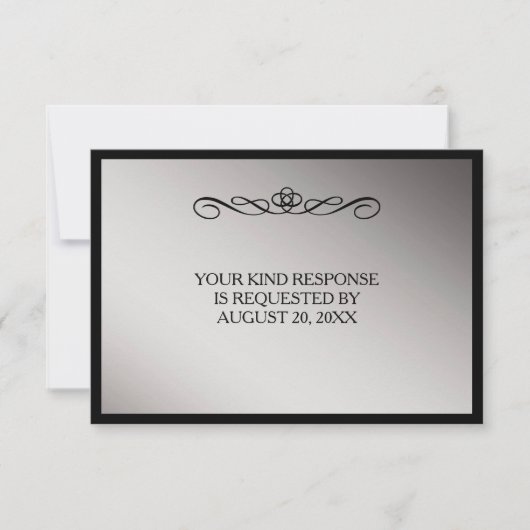 Elegante Zwart Zilveren Swirl Wedding RSVP (Voorkant)