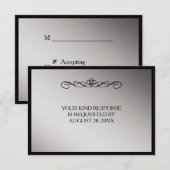 Elegante Zwart Zilveren Swirl Wedding RSVP (Voorkant / Achterkant)