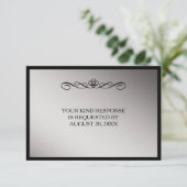 Elegante Zwart Zilveren Swirl Wedding RSVP Kaartje (Staand voorkant)