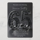 Elegante Zwarte 3D Glitter Schitterende 65e Verjaa Kaart (Voorkant)