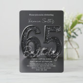Elegante Zwarte 3D Glitter Schitterende 65e Verjaa Kaart (Staand voorkant)