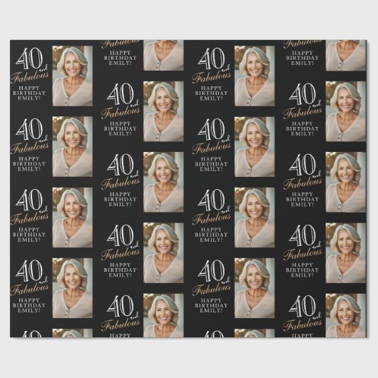 Elegante zwarte 40 en fantastische 40e verjaardag  cadeaupapier (Vlak)