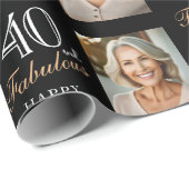 Elegante zwarte 40 en fantastische 40e verjaardag  cadeaupapier (Rol Hoek)