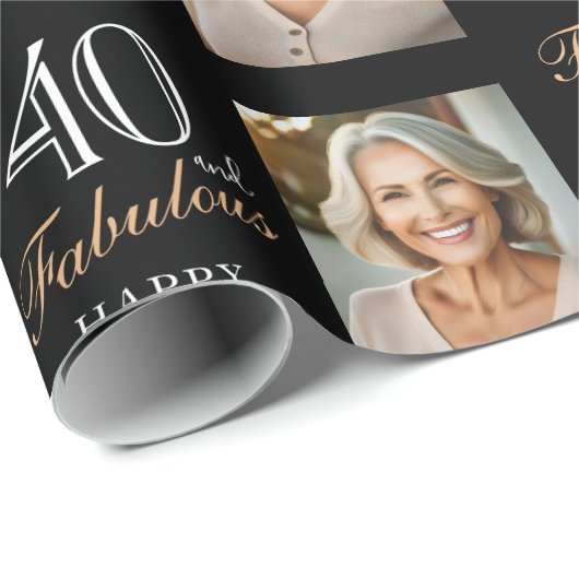 Elegante zwarte 40 en fantastische 40e verjaardag  cadeaupapier (Rol Hoek)