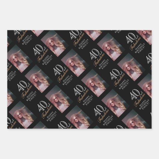 Elegante zwarte 40 en fantastische 40e verjaardag  inpakpapier vel (Voorkant 3)