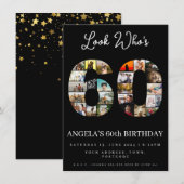 elegante zwarte 60e verjaardag Foto Collage Kaart (Voorkant / Achterkant)