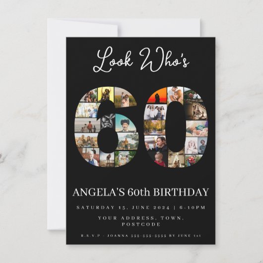 elegante zwarte 60e verjaardag Foto Collage Kaart (Voorkant)