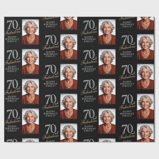 Elegante zwarte 70 en fantastische 70e verjaardag  cadeaupapier (Vlak)