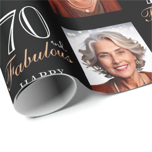 Elegante zwarte 70 en fantastische 70e verjaardag  cadeaupapier (Rol Hoek)