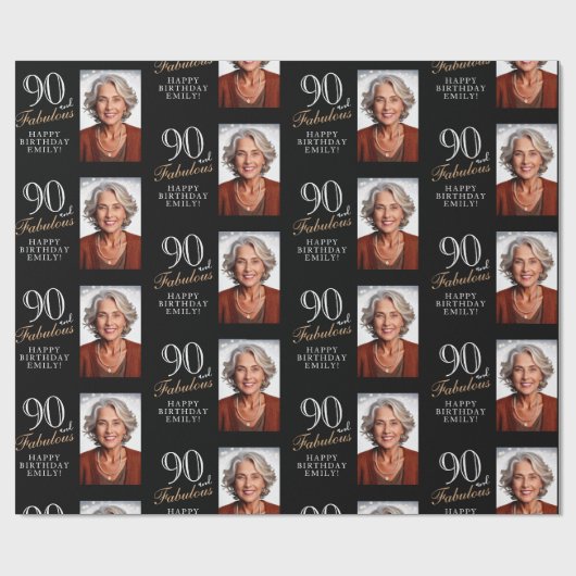 Elegante zwarte 90 en fantastische 90e verjaardag  cadeaupapier (Vlak)