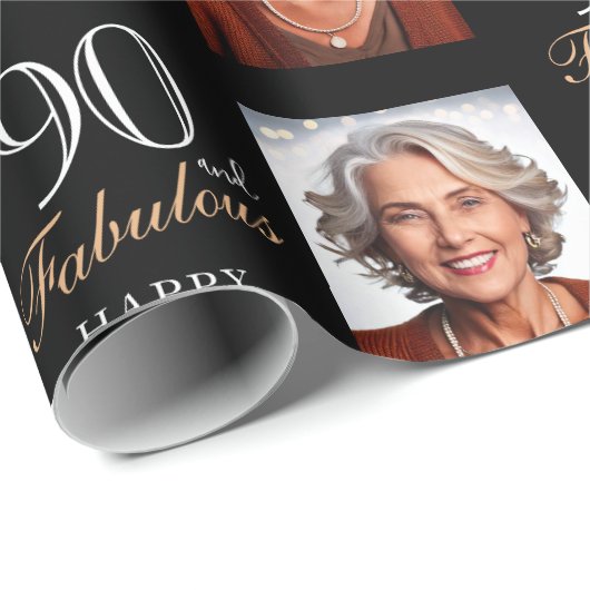 Elegante zwarte 90 en fantastische 90e verjaardag  cadeaupapier (Rol Hoek)