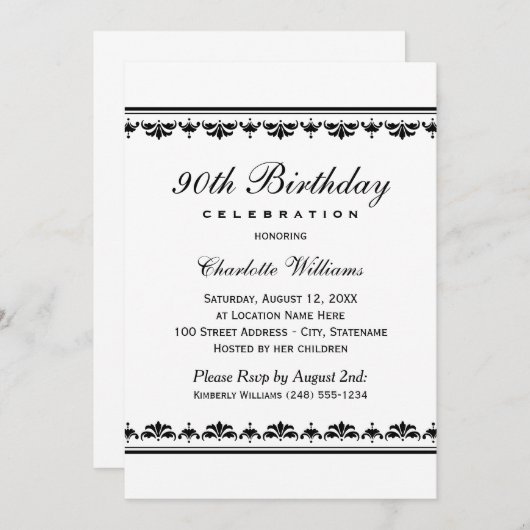 Elegante zwarte 90ste verjaardag feest kaart (Voorkant / Achterkant)