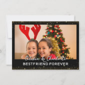 Elegante Zwarte Aangepaste Foto BFF Voor Altijd Feestdagenkaart (Voorkant)