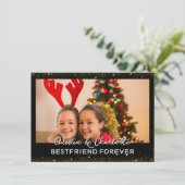 Elegante Zwarte Aangepaste Foto BFF Voor Altijd Feestdagenkaart (Staand voorkant)