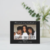 Elegante zwarte aangepaste gelukkige verjaardagsfo briefkaart (Staand voorkant)