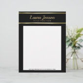Elegante zwarte achtergrond en gouden strepen custom briefhoofd (Staand voorkant)