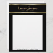Elegante zwarte achtergrond en gouden strepen custom briefhoofd (Voorkant / Achterkant)