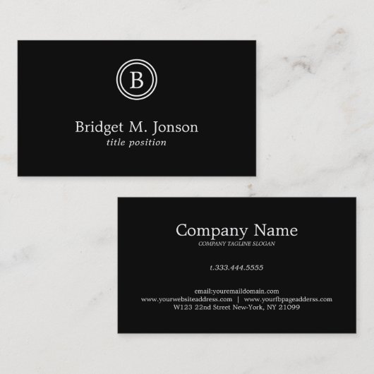 Elegante zwarte achtergrond en witte zwarte cirkel visitekaartje (Voorkant / Achterkant)