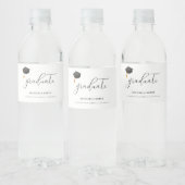 Elegante zwarte afstuderen Cap Script High School Waterfles Etiket (Flessen)