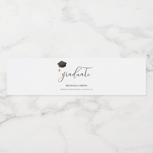 Elegante zwarte afstuderen Cap Script High School Waterfles Etiket (Enkel label)