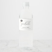 Elegante zwarte afstuderen Cap Script High School Waterfles Etiket (Voorkant)