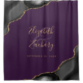 Elegante zwarte agaat gouden Paarse bruiloft Douchegordijn (Voorkant)