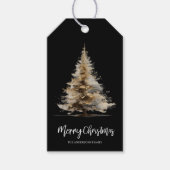 Elegante Zwarte Aquarel Kerstboom Cadeaulabel (Voorkant)