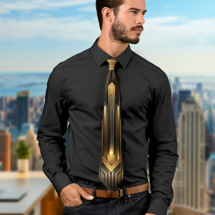 Elegante zwarte art deco geometrische patroon  stropdas