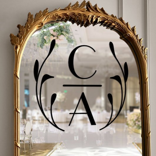 Elegante Zwarte Art Deco Monogram Krans Trouwen Raamsticker