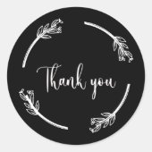 Elegante zwarte bedankstickerscriptsticker ronde sticker (Voorkant)