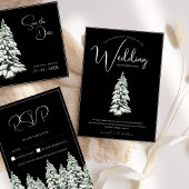 Elegante Zwarte Besneeuwde Dennen Huwelijk Save The Date