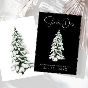 Elegante Zwarte Besneeuwde Dennen Huwelijk Save The Date