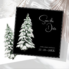 Elegante Zwarte Besneeuwde Kerstboom Bruiloft Save The Date