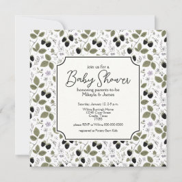 Elegante zwarte bessen lavendelbloemen baby shower kaart