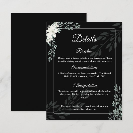 Elegante zwarte bijkaart met witte lelie bedankkaart (Voorkant / Achterkant)