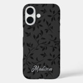 Elegante zwarte bladeren grijze monogram Case-Mate iPhone case (Achterkant)