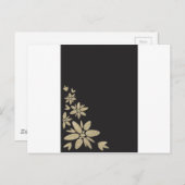 Elegante zwarte blanco uitnodiging met gouden bloe (Voorkant / Achterkant)